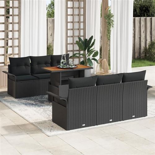 Non Communiqué Noir Ensemble De Canapé De Jardin 7 Pièces Avec Coussins Poly Rattan, Canapé De Jardin 2 Places Avec Rangement Et Coussins 3358018