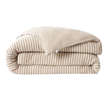 Housse de couette 260x240cm gaze de coton tissé rayé beige - ROMELIA - ALTOBUY - 1