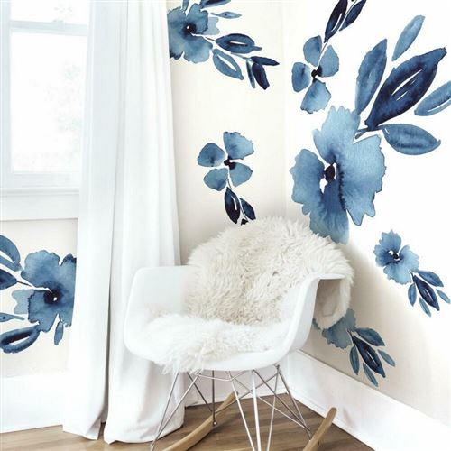 ROOMMATES Stickers muraux géant fleurs bleues - Achat & prix