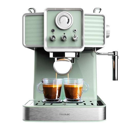 Cecotec Cafetera Express Power Espresso 20 Tradizionale Light Green. 1350 W, Espresso y Cappucicno, 20 Bares y Thermoblock