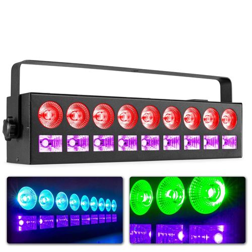 Beamz LCB99 Barre LED RGBW & UV 18 LEDs - Modes DMX 8 canaux, autonome et maître/esclave, effet strobe, affichage LED