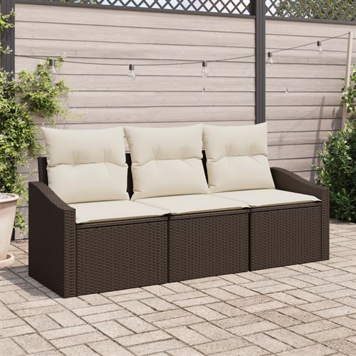 vidaXL Ensemble de canapé de jardin 3 pc Marron et blanc polyrotin