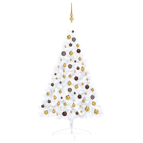 vidaXL Demi-arbre de Noël artificiel avec LED et boules Blanc 120 cm