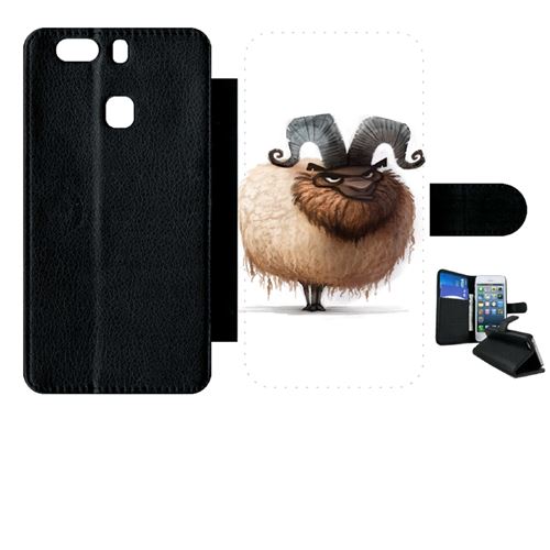 Etui My-Kase pour Ascend P9+ - funny mouton super content - Simili-cuir Noir