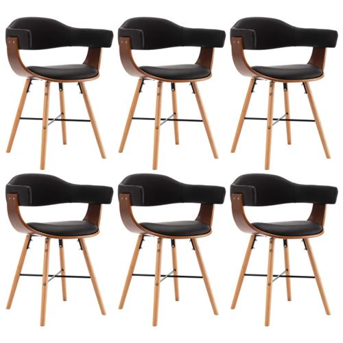 vidaXL Chaises de salle à manger 6 pcs Noir Similicuir et bois courbé