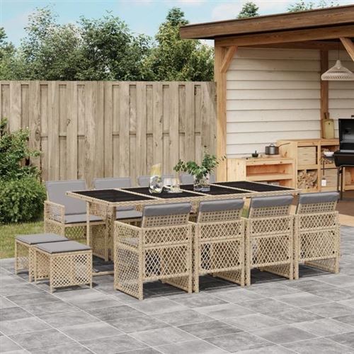 vidaXL - Ensemble à manger de jardin - 13 pièces - Beige - Image 2
