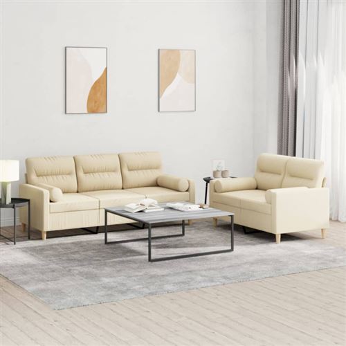 Non Communiqué Crème Ensemble De Canapés 2 Pcs Avec Coussins Tissu
