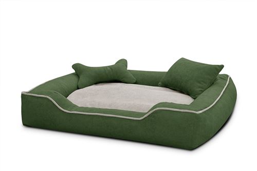 Panier pour chien et chat 100 x 80 cm tissu vert et beige clair - BONNIE