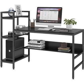 HOMCOM Bureau d'ordinateur avec rangement, table d'ordinateur portable pour  bureau à domicile avec étagères et tiroirs, bureau de poste de travail