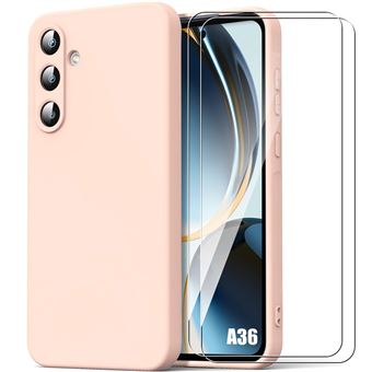 Coque Silicone pour Samsung Galaxy A36 5G, Protection Souple Douce Effet Mat - Rose + 2 Verres Trempés - BOOLING - 1