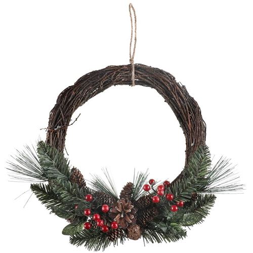 Grande couronne de Noël décorative esprit de la forêt de 32cm (x1) REF/7815 - santex