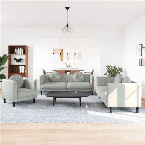 Non Communiqué Gris Clair Vidaxl 3-Delige Loungeset Met Kussens Fluweel Lichtgrijs3209247