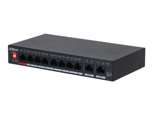 Dahua DH-PFS3010-8GT-96 - Commutateur - non géré - 8 x 10/100/1000 (PoE) + 2 x 10/100/1000 (liaison montante) - de bureau - High PoE / PoE (96 W)