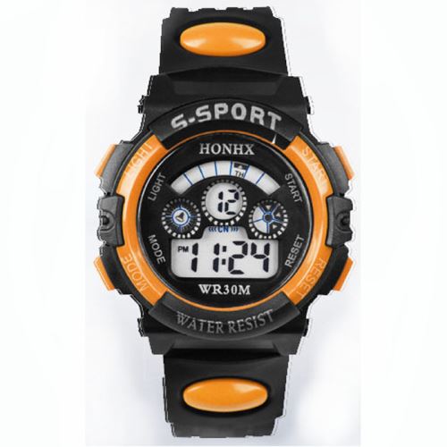 Waterproof enfants Boy LED Quartz numérique Date de l'alarme sport montre-bracelet orange