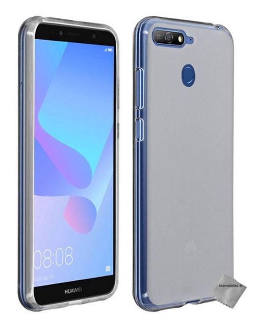 Housse etui coque pochette silicone gel fine pour Huawei Y6 (2018) avec verre trempe - BLANC TRANSPARENT