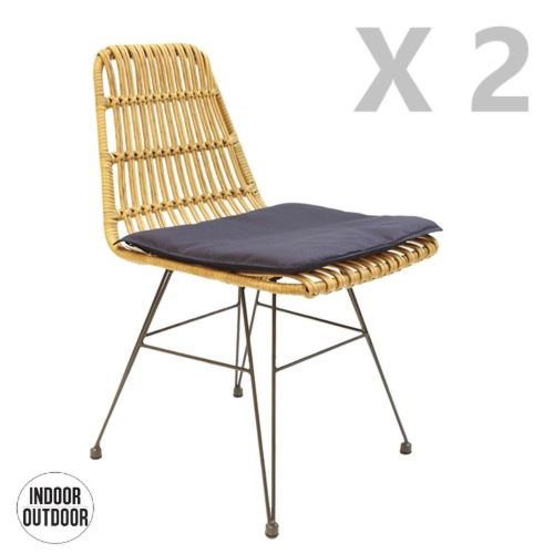 2 Chaises de jardin tressées design ethnique Surabaya - Marron naturel