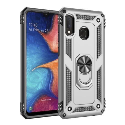 Coque en TPU armure hybride avec béquille argent pour votre Samsung Galaxy A20e