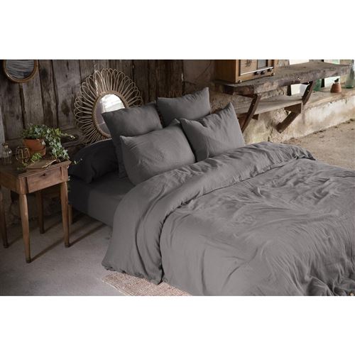 Housse de couette double gaze de coton 240 x 220 cm granit (dark grey) Anthracite L'EFFET PAPILLON