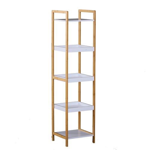 Etagère en bambou de salle de bain étagère debout 3 paniers + 2 étagères dim. 32L x 30l x 130H cm beige blanc