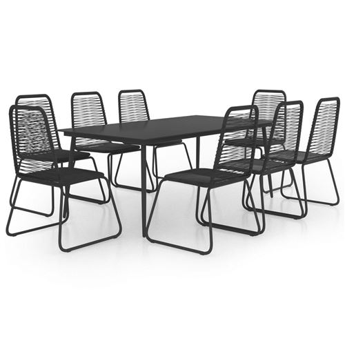 Salon de jardin 9 pcs Rotin PVC Noir