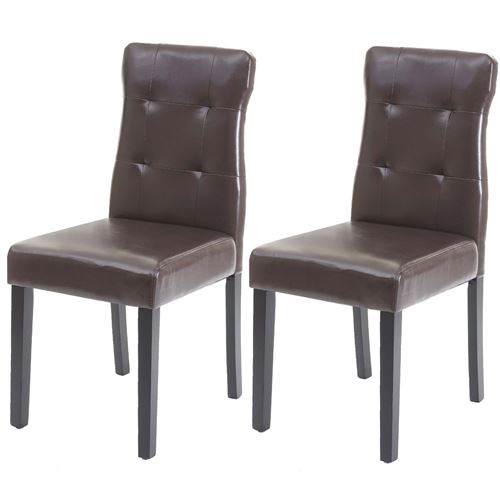 2x chaise de salle à manger MENDLER HWC-E58, fauteuil similicuir marron, pieds foncés