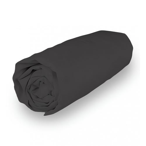 Drap housse en coton percale 140x190 cm CAMILLE anthracite, par Songe de Camille