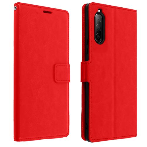 Etui avec Sony Xperia 10 II avec Porte-carte Fonction Support Vintage Rouge