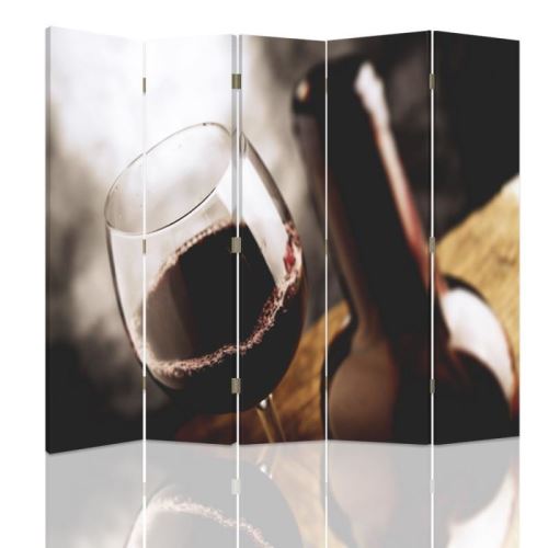 Feeby Décoration Paravent d'intérieur sur toile, 5 panneaux deux faces, Verre de vin rouge 180x180 cm