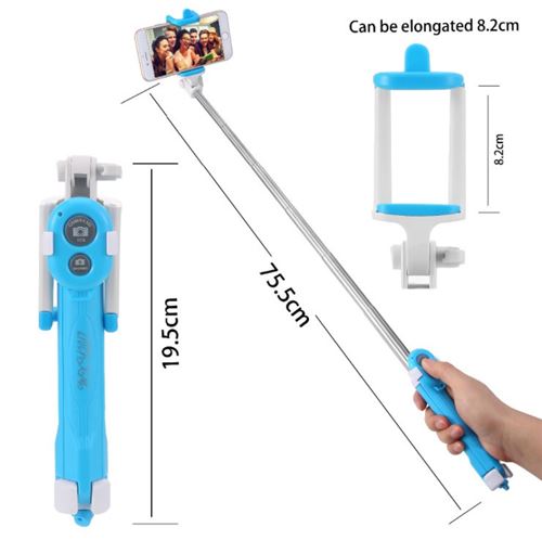 OEM - Mini Perche Selfie pour IPHONE Xr Smartphone avec Cable Jack Selfie  Stick Android IOS Réglable Bouto - couleur:NOIR