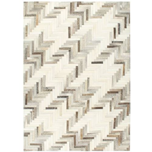 vidaXL Tapis à poils Cuir véritable Patchwork 80x150 cm Gris/Blanc