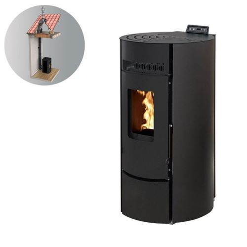 INTERSTOVES Pack Po&ecirc;le &agrave; granules LEANDRO 9 Etanche + Kit Conduit 80/125 - Noir