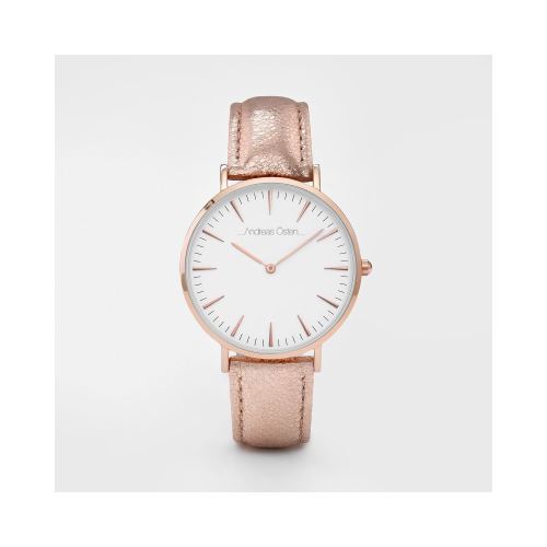Montre Femme Andreas Osten Cadran 36mm En Acier Blanc Et Bracelet Rose En Cuir AO-196