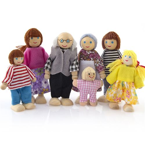 Poupée En bois Famille 7 personnes 11cm Pour enfant / décoration