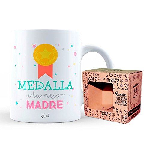 Mr Cool Tasse dans Une boîte Cadeau en Message Médaille à la Meilleure mère, céramique, Multicolore, 15 x 10 x 5 cm