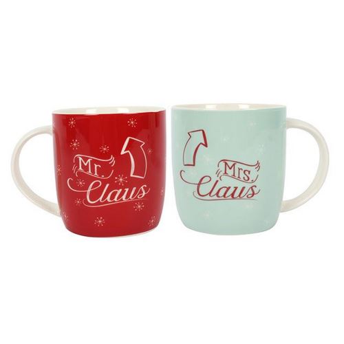 Something Different - Mugs de Noël 'Mr & Mrs Claus' (Lot de 2) (Taille unique) (Rouge / vert pâle) - UTSD1679