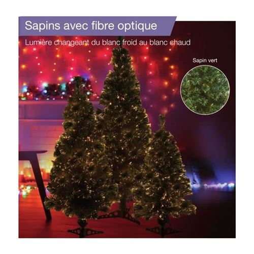 Sapin vert de Noël en PVC - H 80 cm - Fibre optique blanc chaud a blanc froid