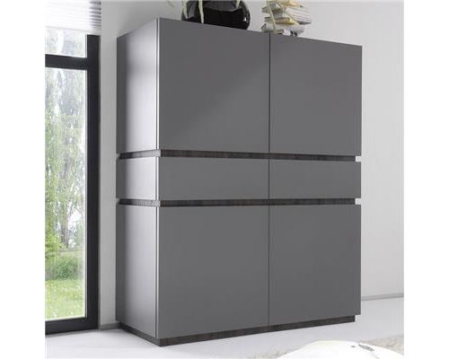 Buffet haut design 4 portes 2 tiroirs gris VALERONA - L 123 x P 51 X H 155 cm
