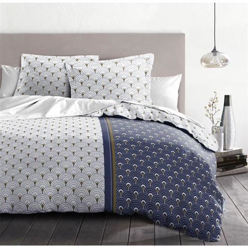 Home Linge Passion Parure De Couette Rainbow - 1 Housse De Couette 220 X 240 Cm + 2 Taies 65 X 65 Cm - Bleu Et Blanc