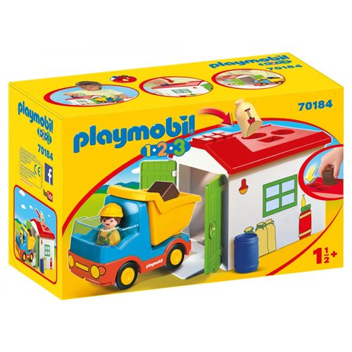 Playmobil 1.2.3 70184 Ouvrier avec Camion et Garage