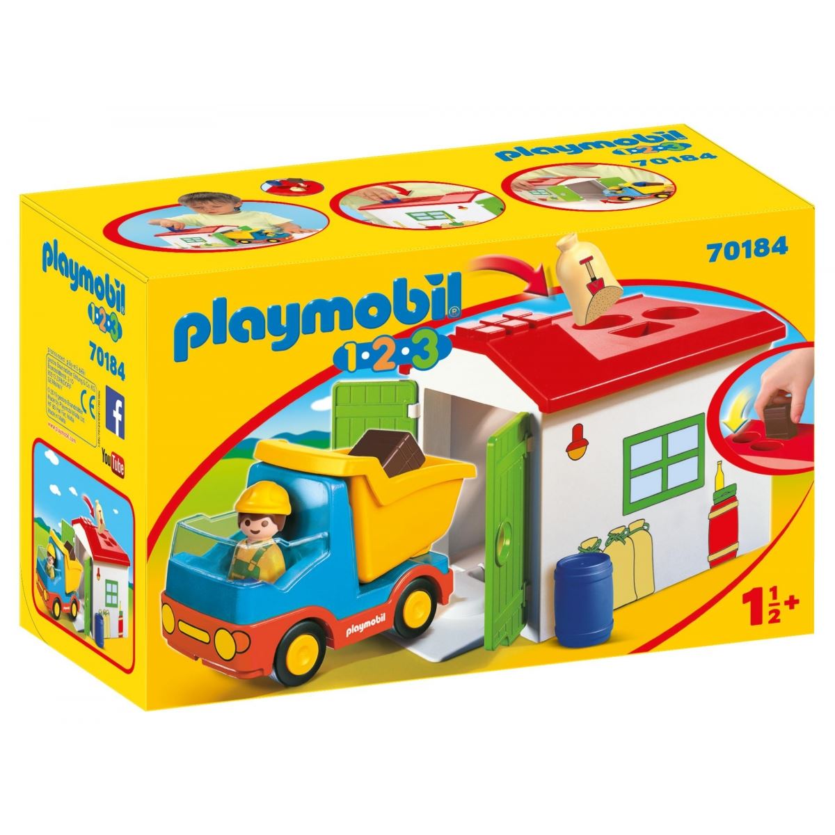 Playmobil 1.2.3 70184 Ouvrier avec camion et garage - Playmobil