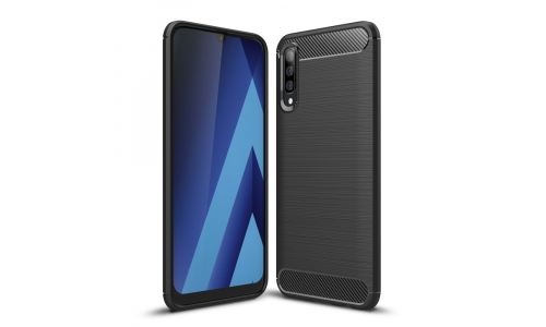 Coque pour Galaxy A70 coloris noir aspect carbone
