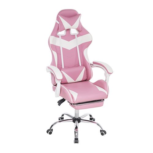 Insma Siège Gaming Chaise de Bureau Gamer Pivotant Racing-Inclinable à 150° Blanc et Rose