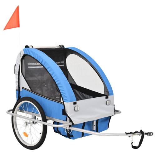 vidaXL Remorque à vélo et poussette pour enfants 2-en-1 Bleu et gris