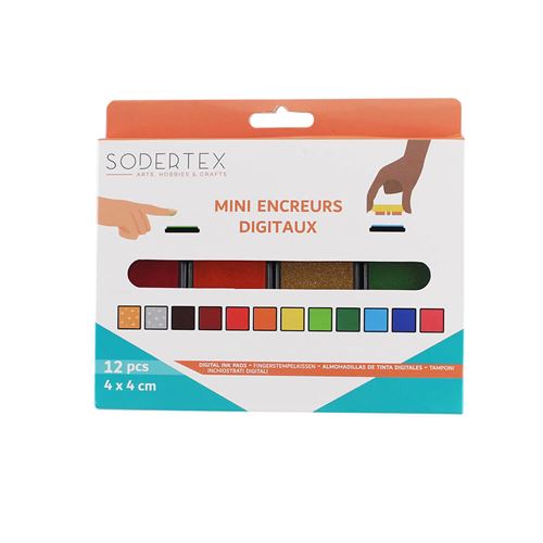 Pack de 12 Encreurs Empreinte Digitale en Mousse EVA - Diamètre 4cm - Assortiment de 12 Couleurs - Sodertex - L721012