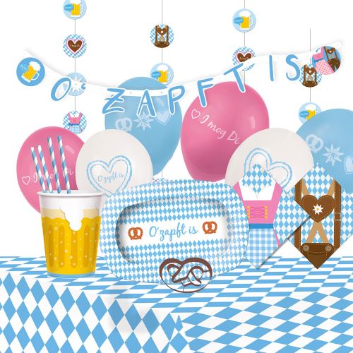 Amscan set de fête Oktoberfest papier bleu/blanc 56-pièces