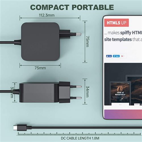 WHSTELENI 65W USB C Chargeur GaN Tech pour MacBook Pro Huawei Matebook –