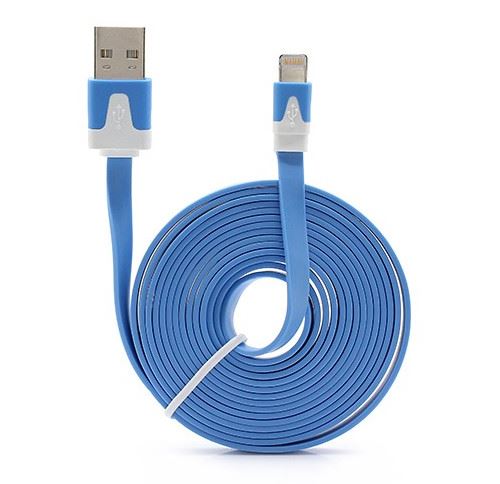Cable Noodle 3m Lightning pour IPHONE 5/5S APPLE 3 Metres Chargeur USB Smartphone Connecteur (BLEU)