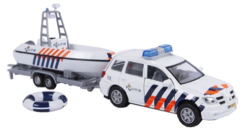2-Play voiture de police avec bateau de recul 27 cm blanc