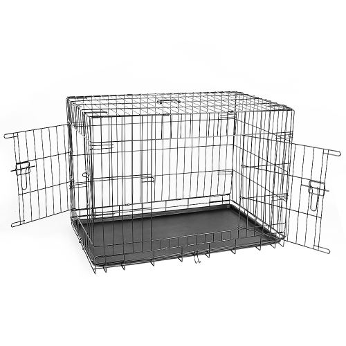Comparer les prix de Cage Transport Chiens Pliable 2 Portes - L 106 x l 76 x H 71 cm - boîte solide en fil métallique robuste