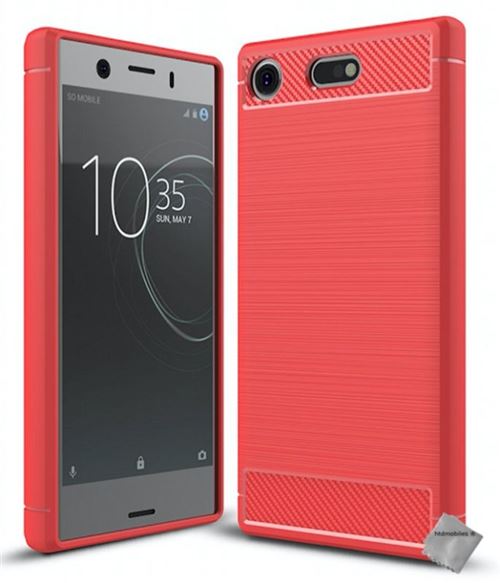 Housse etui coque silicone gel carbone pour Sony Xperia XZ1 Compact avec film ecran - ROUGE